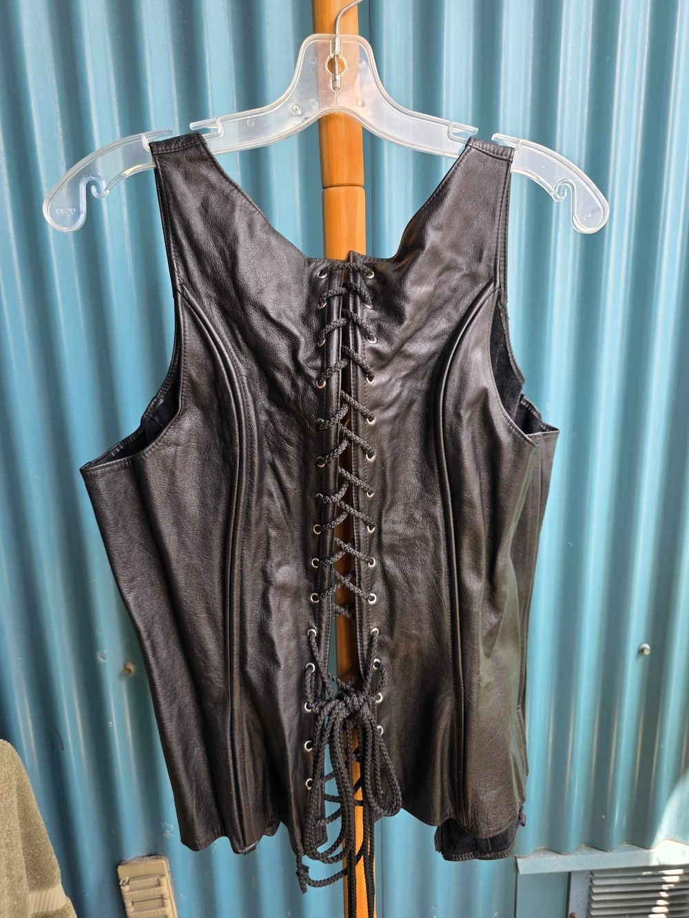Diva Black Leather Corset Vest with Zipper